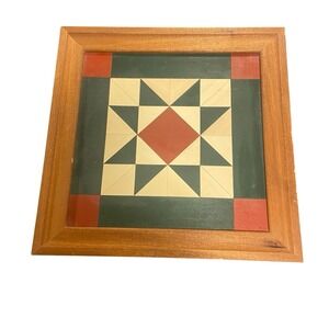Handmade Folk Art Wooden Star Quilt Pattern Wood Block 12" signed/dated